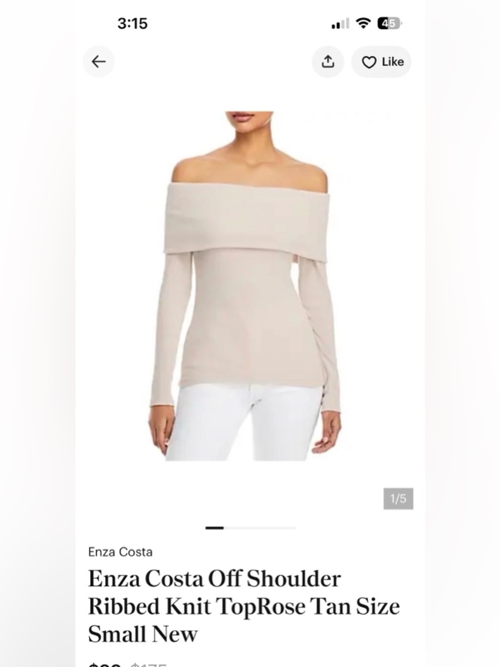 Enza Costa Off Shoulder Ribbed Knit Top Tan Color, size small NWot